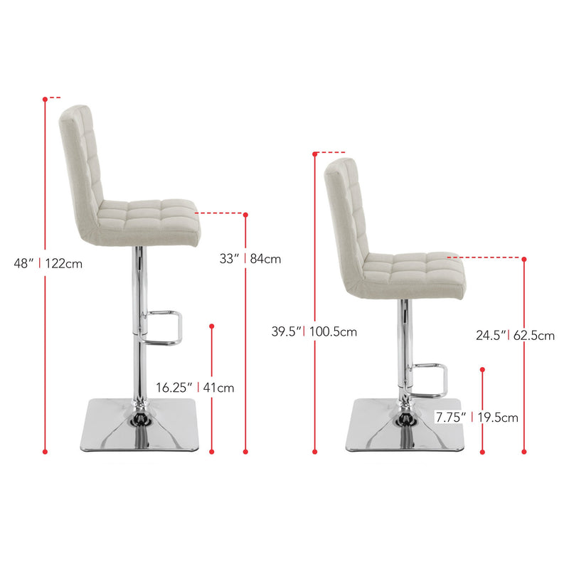 cream High Back Bar Stools Set of 2 Quinn Collection measurements diagram by CorLiving