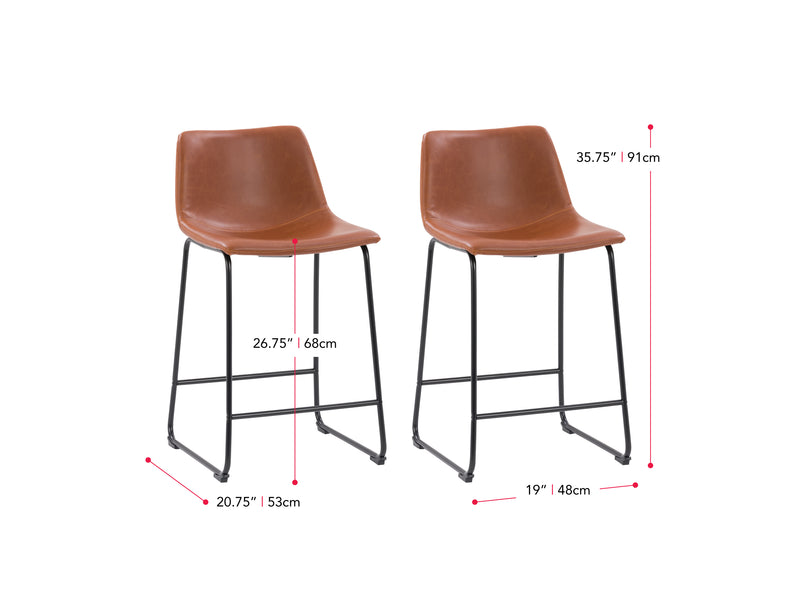 brown Metal Bar Stools Set of 2 Ryder Collection measurements diagram by CorLiving