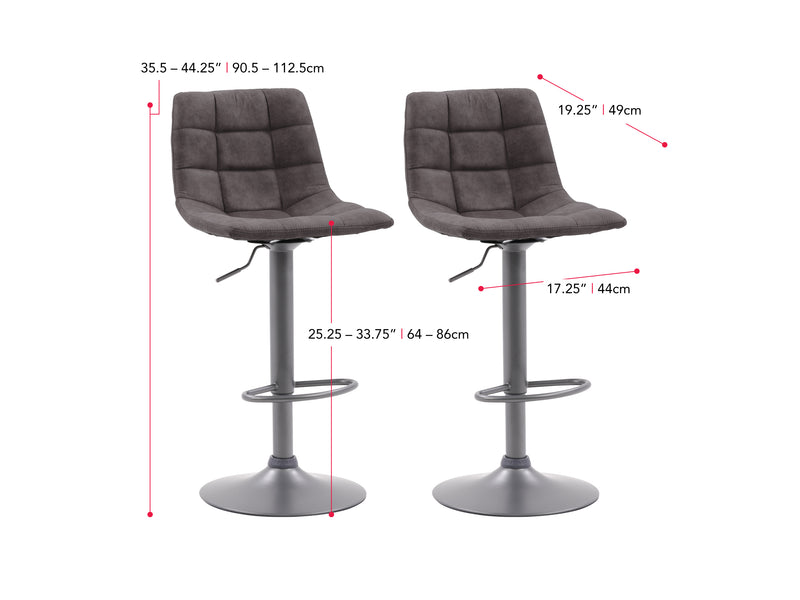 distressed grey Swivel Bar Stools Set of 2 Palmer Collection measurements diagram by CorLiving
