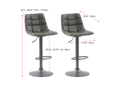 grey Swivel Bar Stools Set of 2 Palmer Collection measurements diagram by CorLiving#color_grey
