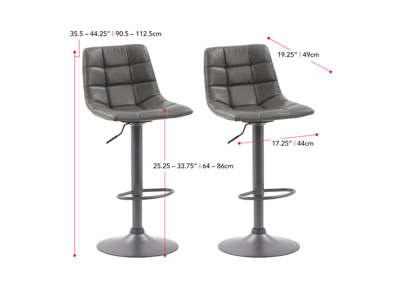 grey Swivel Bar Stools Set of 2 Palmer Collection measurements diagram by CorLiving
