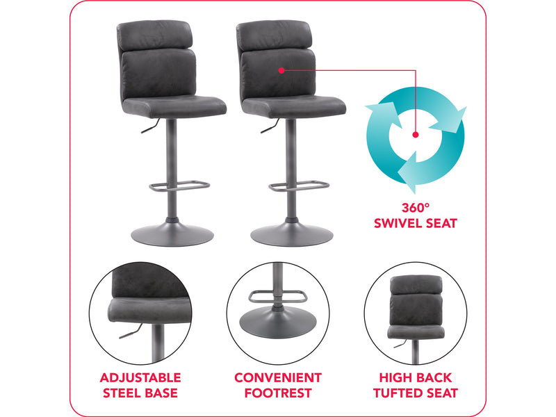 black Swivel Bar Stools Set of 2 Sawyer Collection infographic by CorLiving