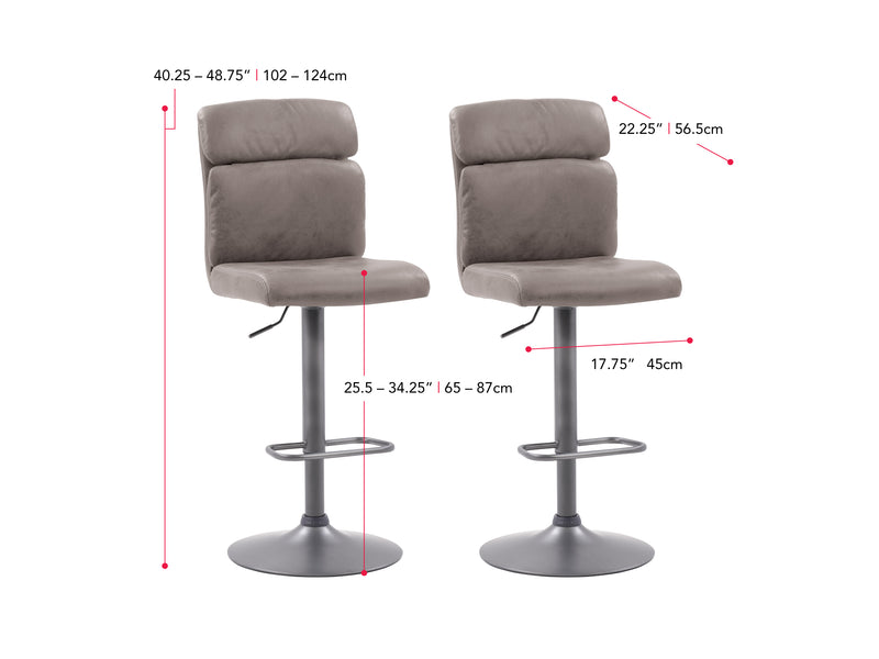 grey Swivel Bar Stools Set of 2 Sawyer Collection measurements diagram by CorLiving