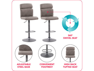 grey Swivel Bar Stools Set of 2 Sawyer Collection infographic by CorLiving#color_grey