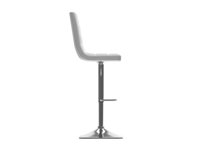 Set of 2 high back bar stools with black faux leather upholstery, sleek chrome base, and adjustable height lever. Modern design with a footrest and swivel feature, perfect for kitchen islands or home bars.