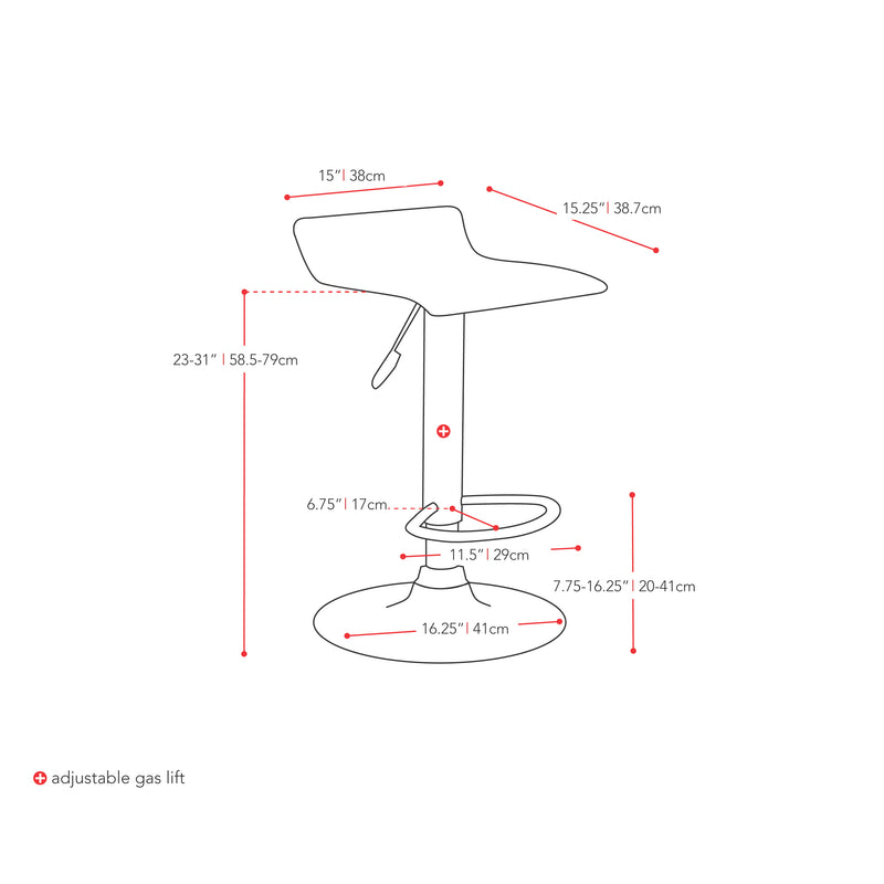 black Low Back Bar Stools Set of 2 Theo Collection measurements diagram by CorLiving