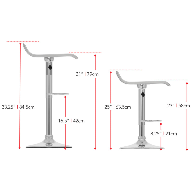 white Low Back Bar Stools Set of 2 Theo Collection measurements diagram by CorLiving