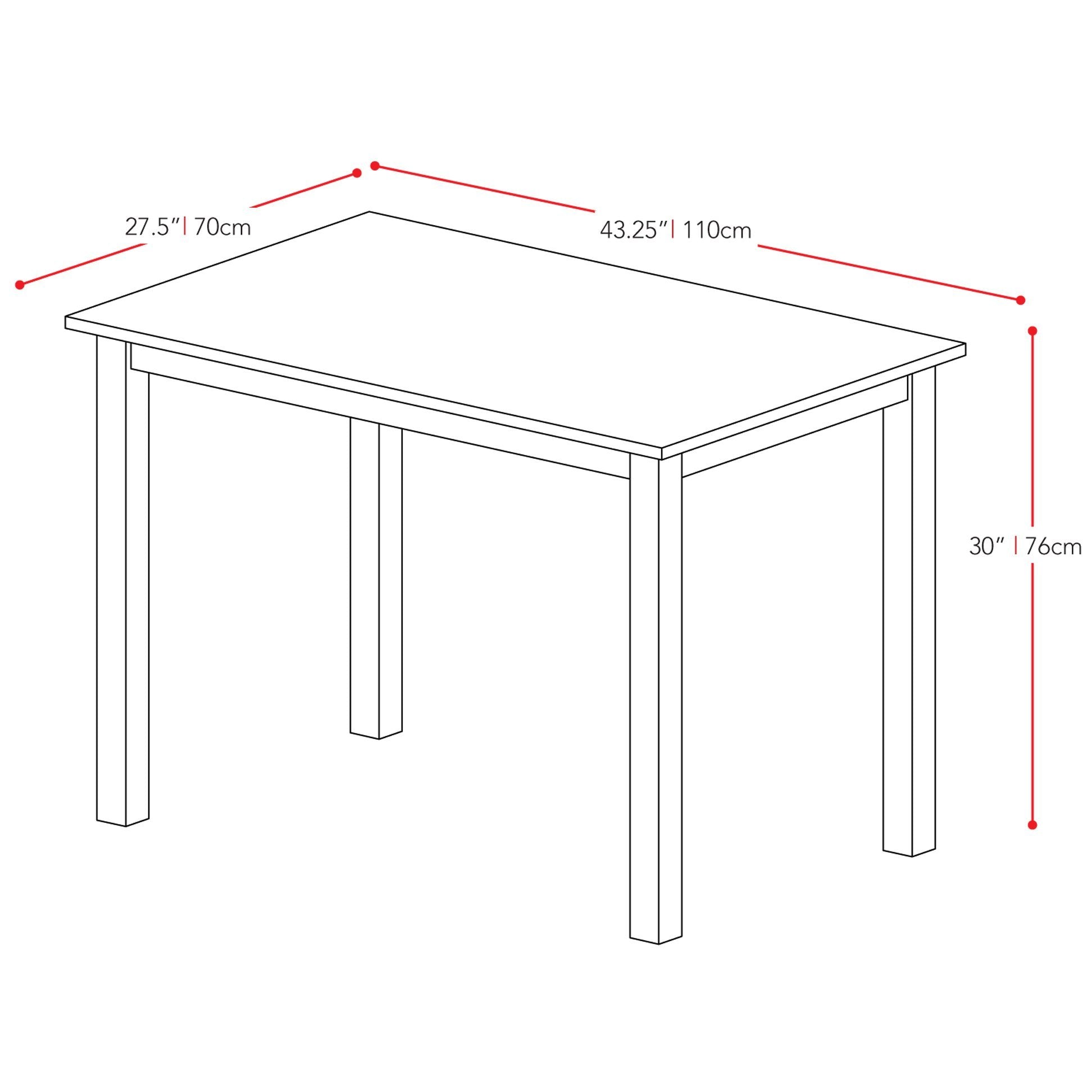 cappuccino 44" Rectangle Dining Table Atwood Collection measurements diagram by CorLiving#color_cappuccino