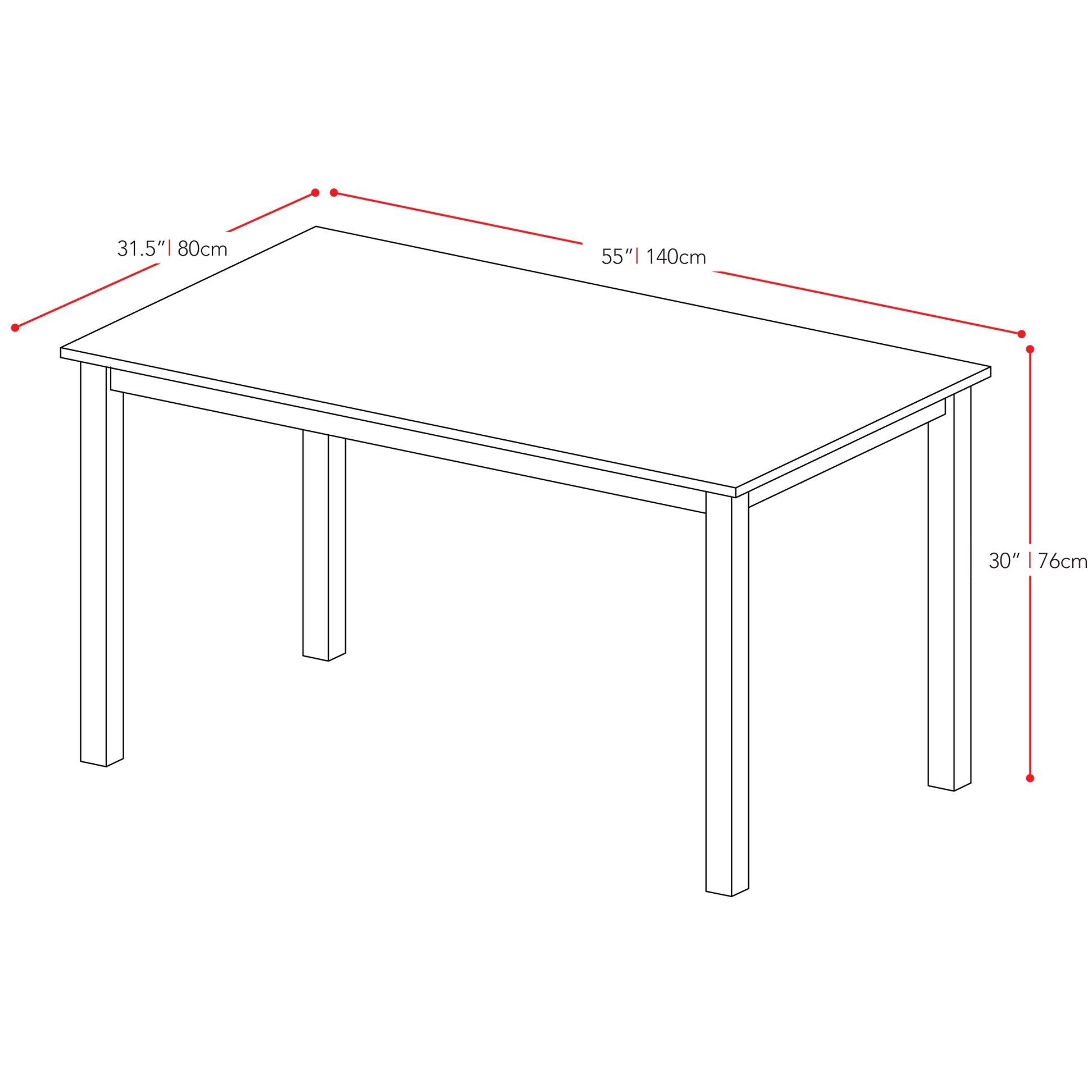 cappuccino 55" Rectangle Dining Table Atwood Collection measurements diagram by CorLiving#color_cappuccino