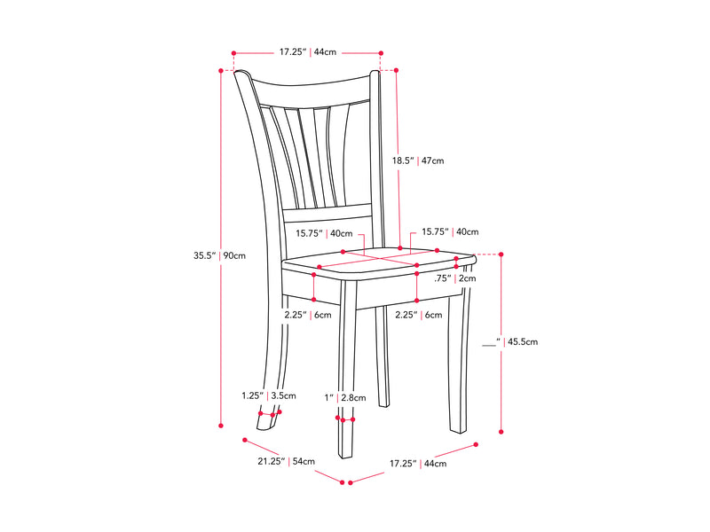 Dillon Dark Brown and Cream Solid Wood Dining Chairs, Set of 2 measurements diagram