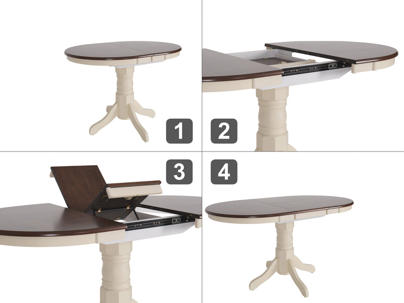Dillon Dark Brown and Cream Extendable Oval Dining Table detail image