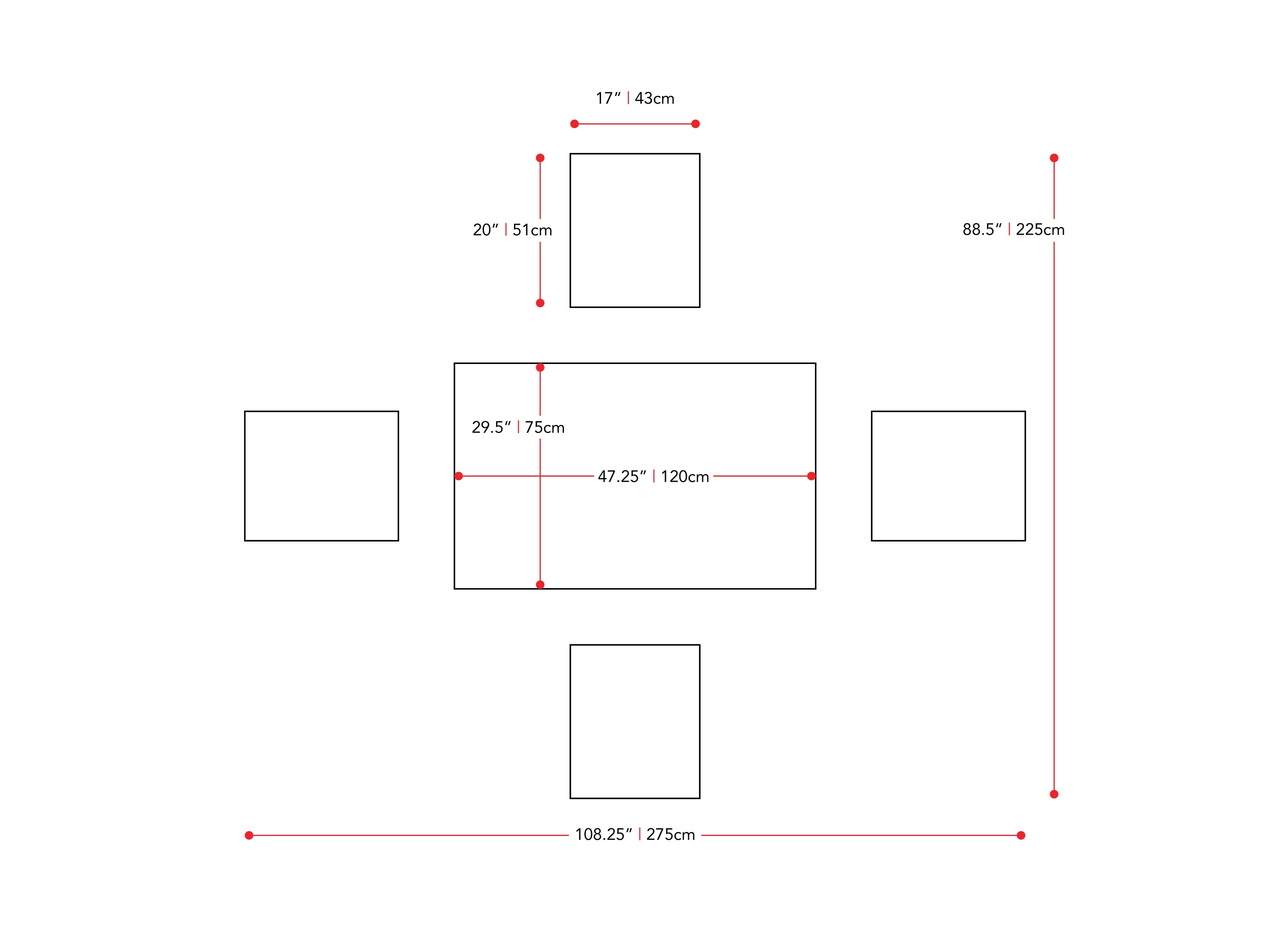 Grey and White Dining Set, 5pc Michigan Collection measurements diagram by CorLiving#color_michigan-grey-and-white