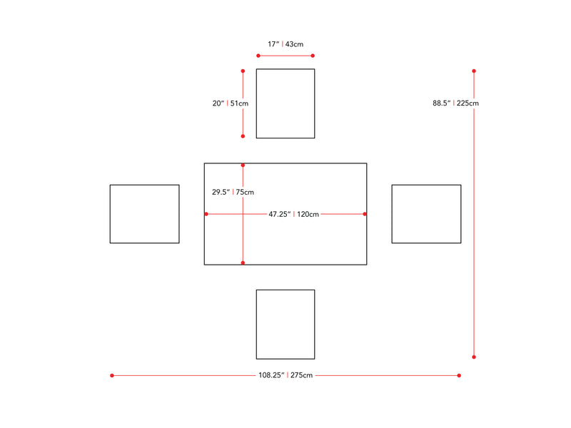 Grey and White Dining Set, 5pc Michigan Collection measurements diagram by CorLiving