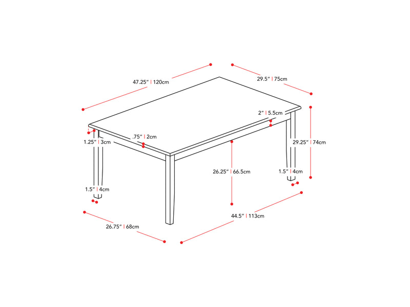 Grey and White Dining Set, 5pc Michigan Collection measurements diagram by CorLiving