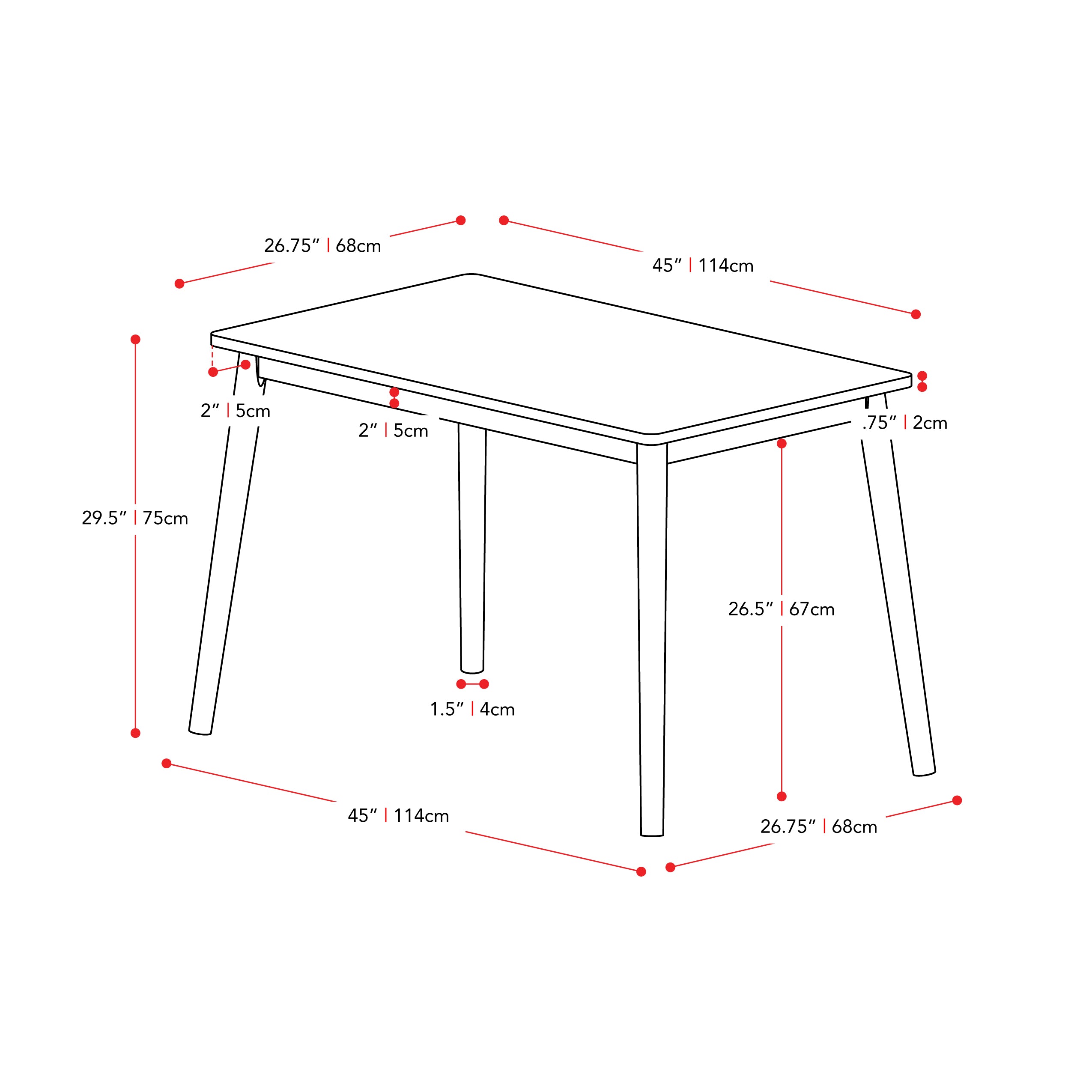 walnut Mid Century Dining Table Branson Collection measurements diagram by CorLiving#color_branson-walnut