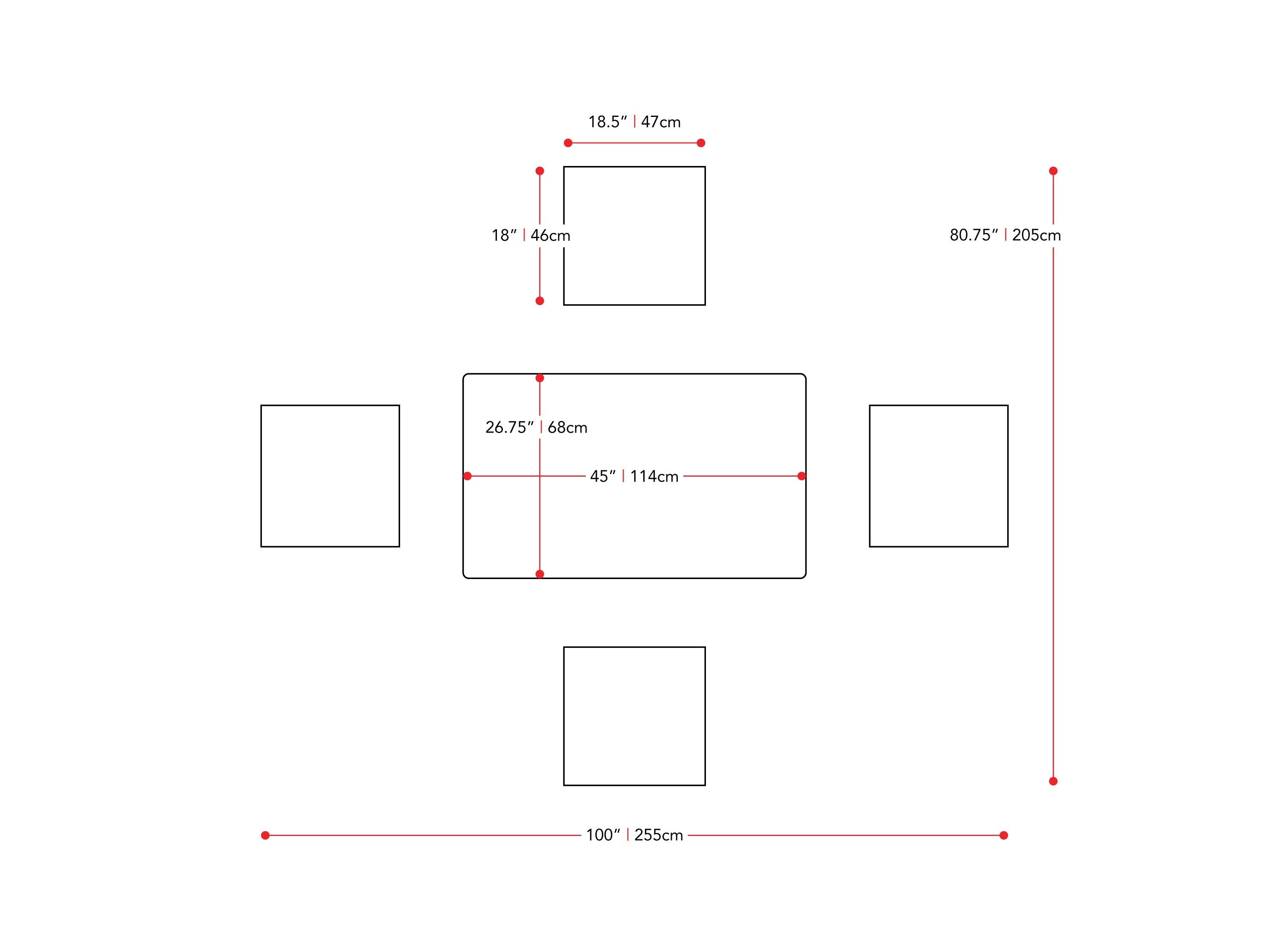 walnut 5pc Dining Set Branson Collection measurements diagram by CorLiving#color_branson-walnut-and-tweed