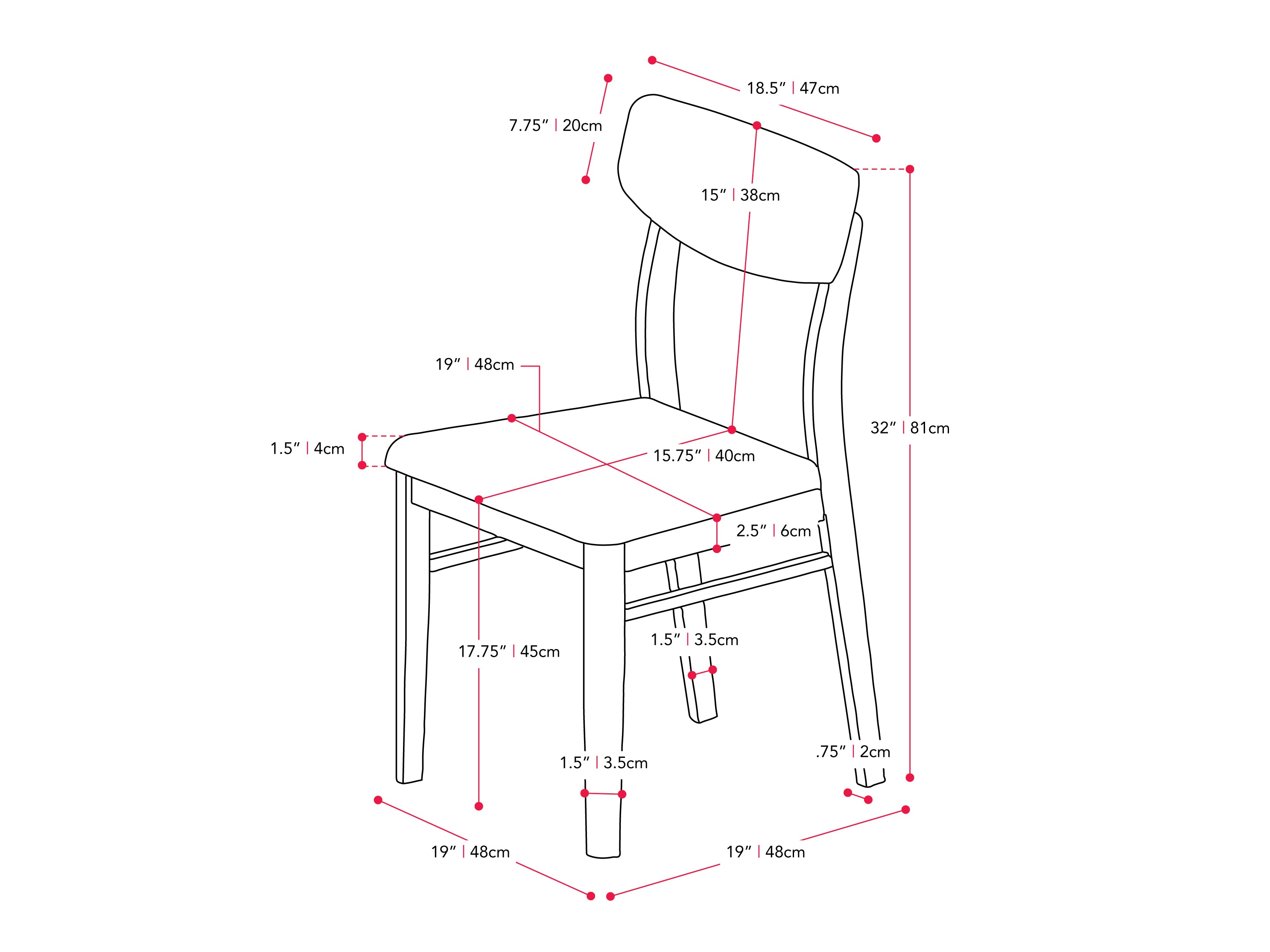 walnut 5pc Dining Set Branson Collection measurements diagram by CorLiving#color_branson-walnut-and-tweed