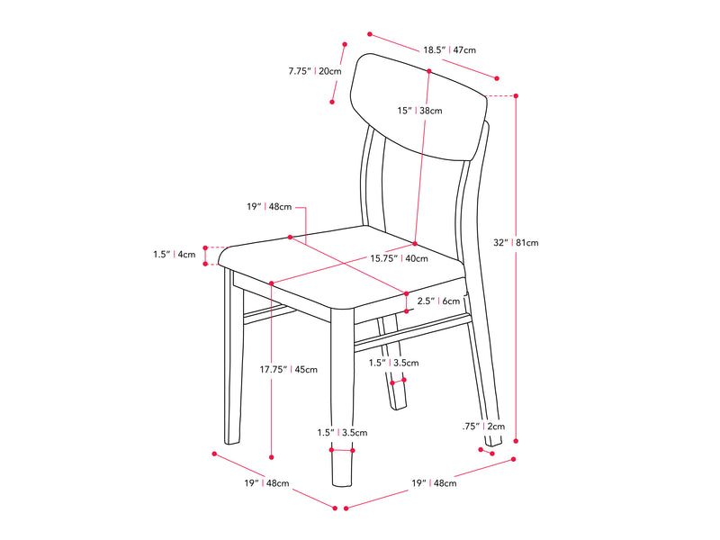 walnut 5pc Dining Set Branson Collection measurements diagram by CorLiving