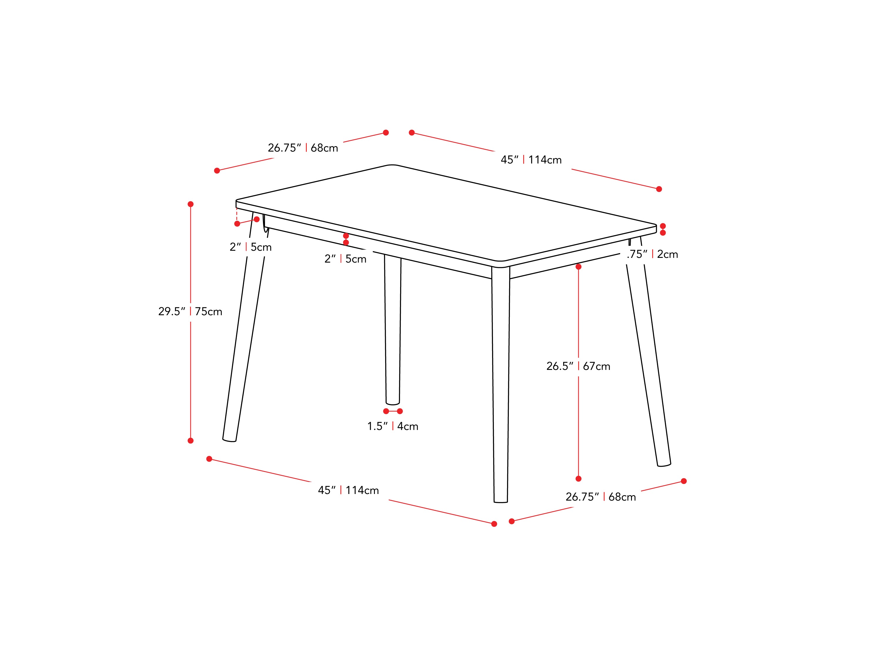 walnut 5pc Dining Set Branson Collection measurements diagram by CorLiving#color_branson-walnut-and-tweed