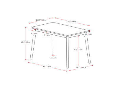 walnut 5pc Dining Set Branson Collection measurements diagram by CorLiving#color_branson-walnut-and-tweed