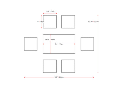 walnut Dining Table Set for 6 Branson Collection measurements diagram by CorLiving#color_branson-walnut-and-tweed