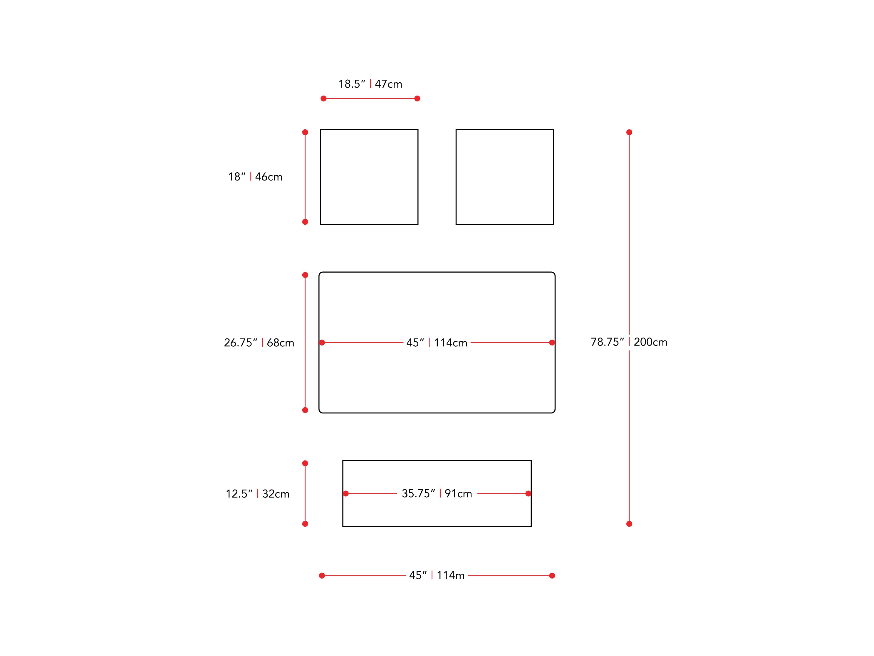 walnut 4pc Dining Set Branson Collection measurements diagram by CorLiving#color_branson-walnut-and-tweed