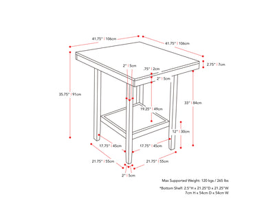 washed grey Counter Height Dining Table Tuscany Collection measurements diagram by CorLiving#color_washed-grey