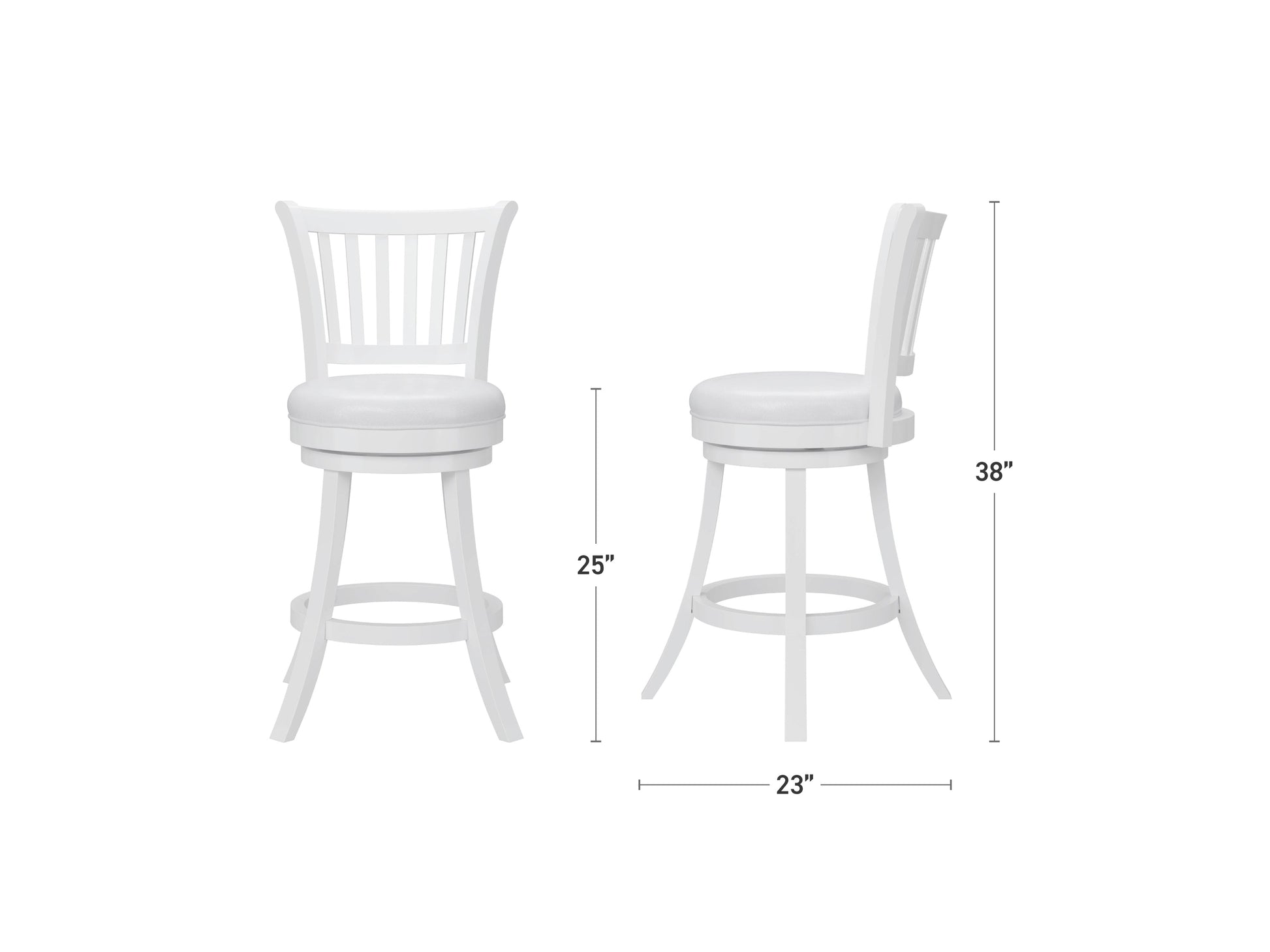 White bar stools set of 2 with sleek metal legs, padded white faux leather seats, and modern minimalist design, perfect for contemporary kitchen or bar areas.