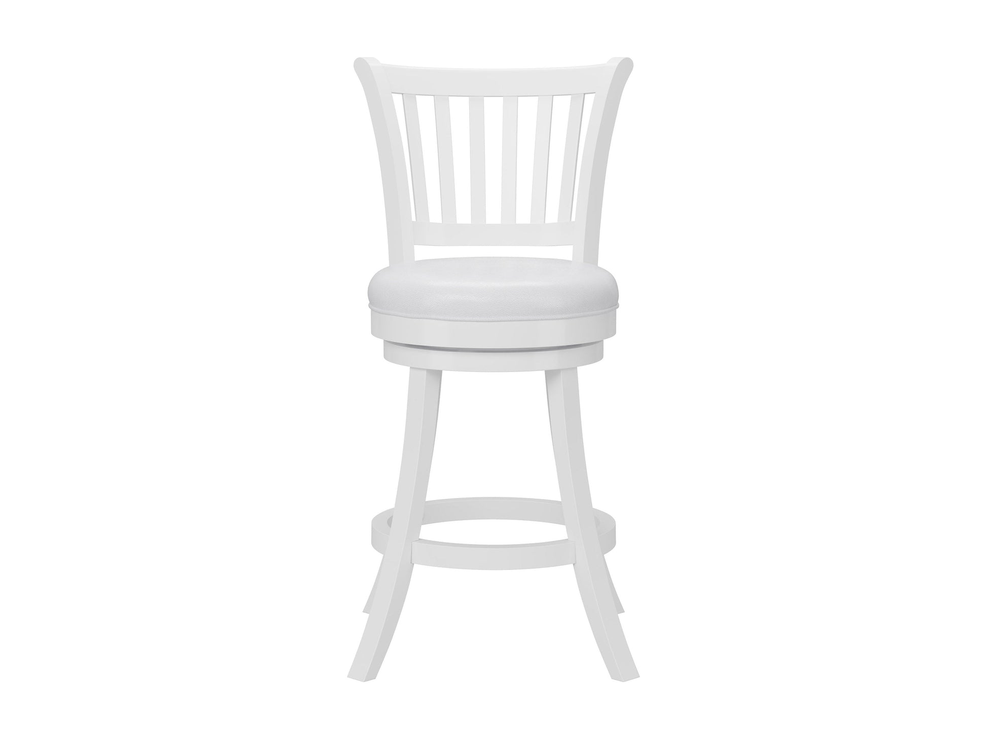 White bar stools with wooden legs, cushioned seats, and backrests. Modern design with sleek lines and neutral tones, ideal for kitchen islands or home bars. Set of 2.