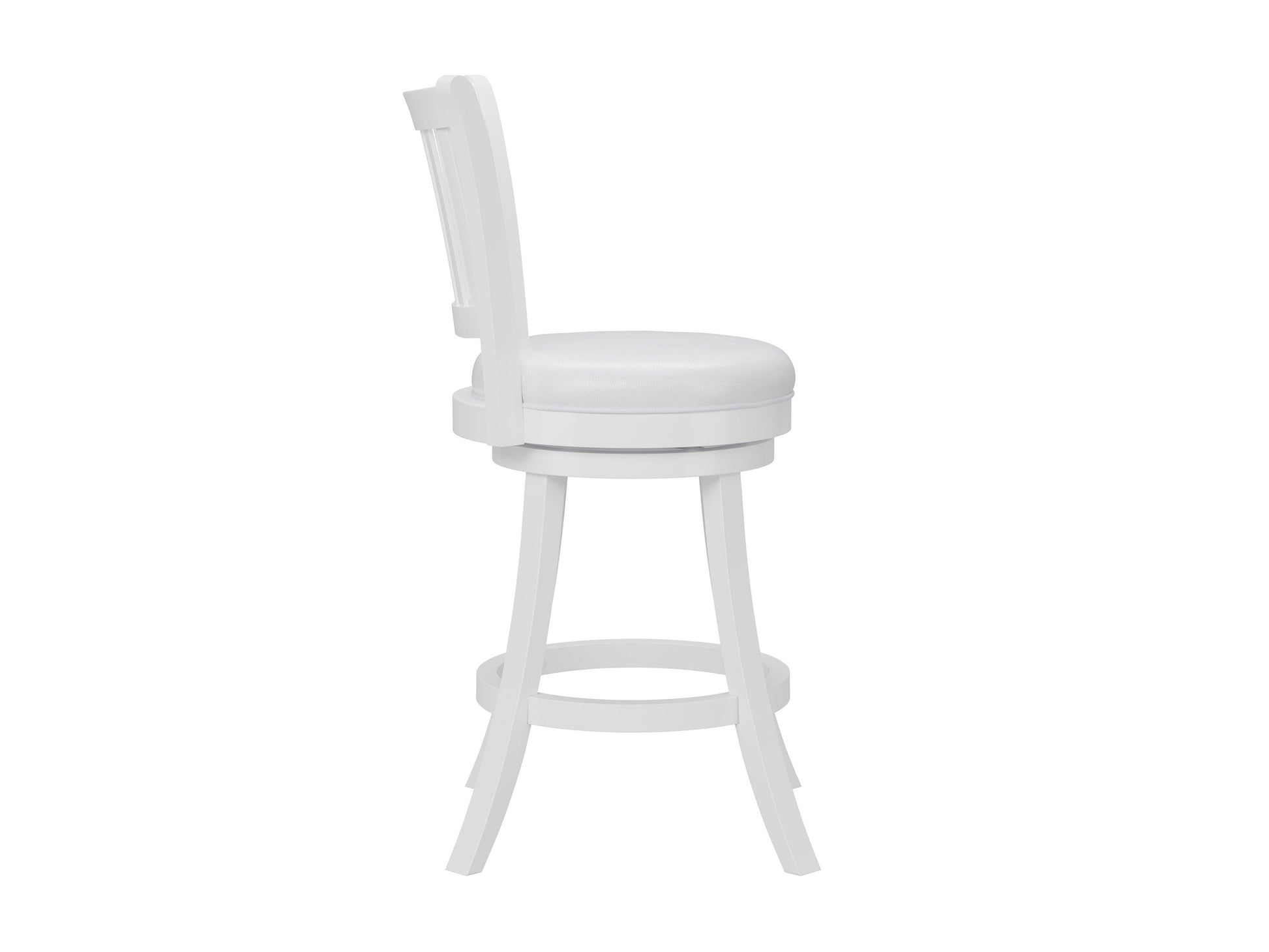 White bar stools set of 2 with cushioned seats, chrome footrests, and adjustable height. Modern design with sleek lines and sturdy construction, perfect for kitchen islands or home bars.