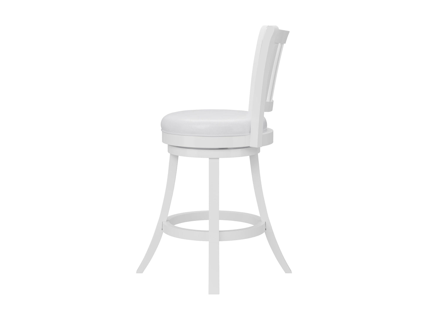 Set of 2 white bar stools with wooden legs, featuring cushioned seats, sleek modern design, and footrests. Perfect for kitchen counters or home bars.