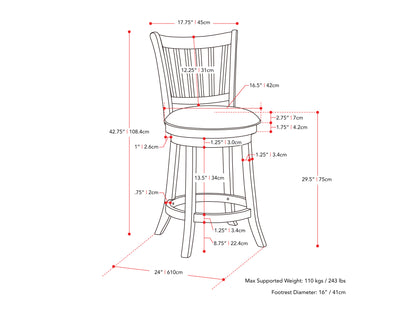 white White Bar Stools Set of 2 Winston Collection measurements diagram by CorLiving