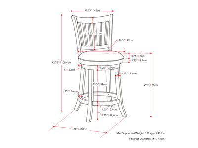 white White Bar Stools Set of 2 Winston Collection measurements diagram by CorLiving