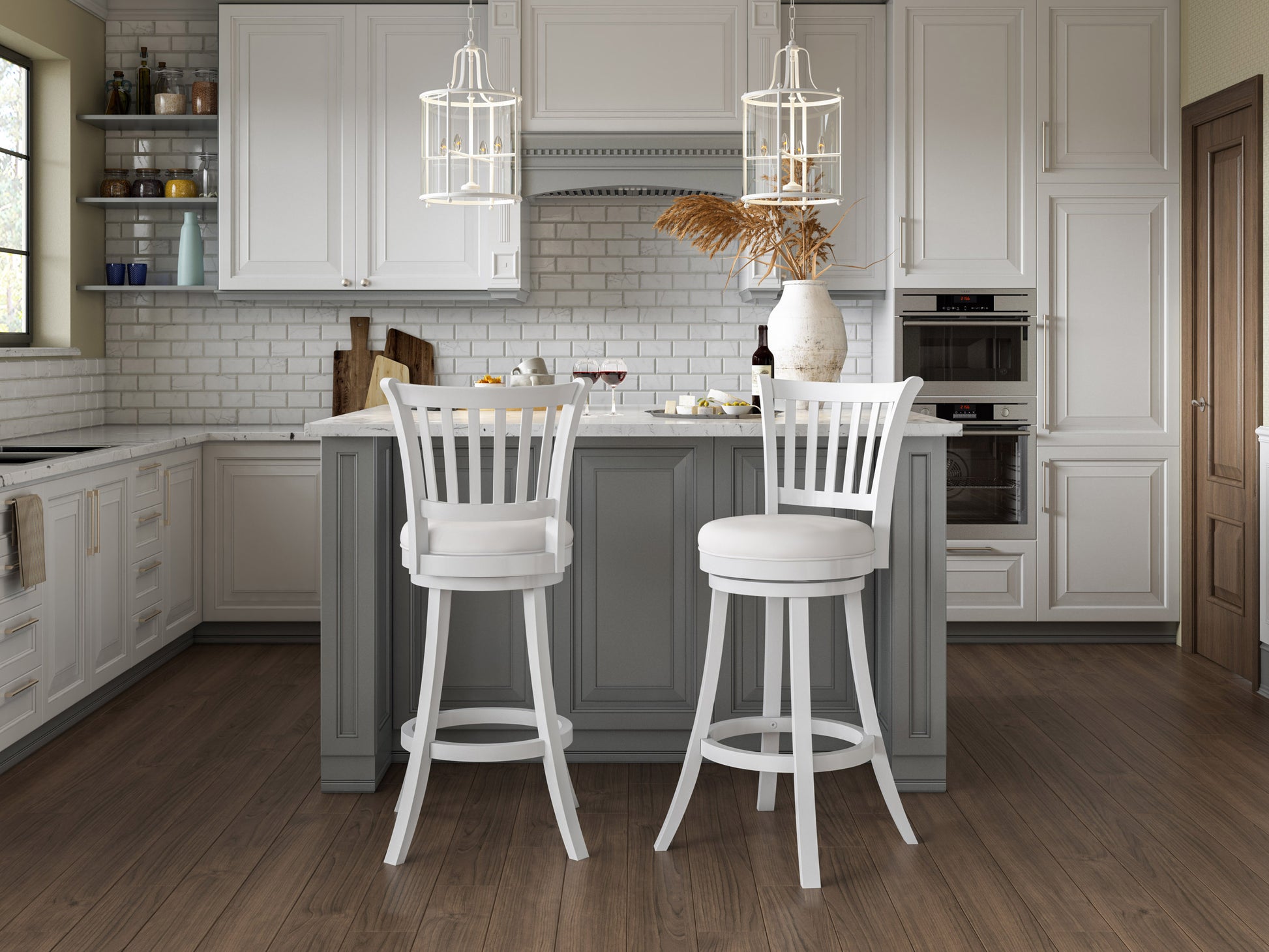 white White Bar Stools Set of 2 Winston Collection lifestyle scene by CorLiving