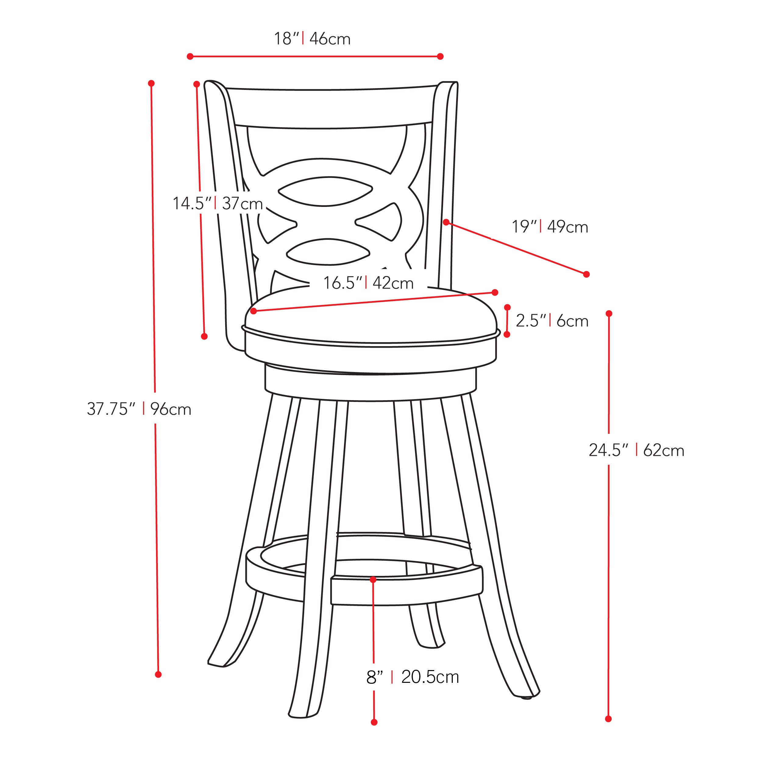 white Wood Bar Stools Counter Height Wren Collection measurements diagram by CorLiving#color_white