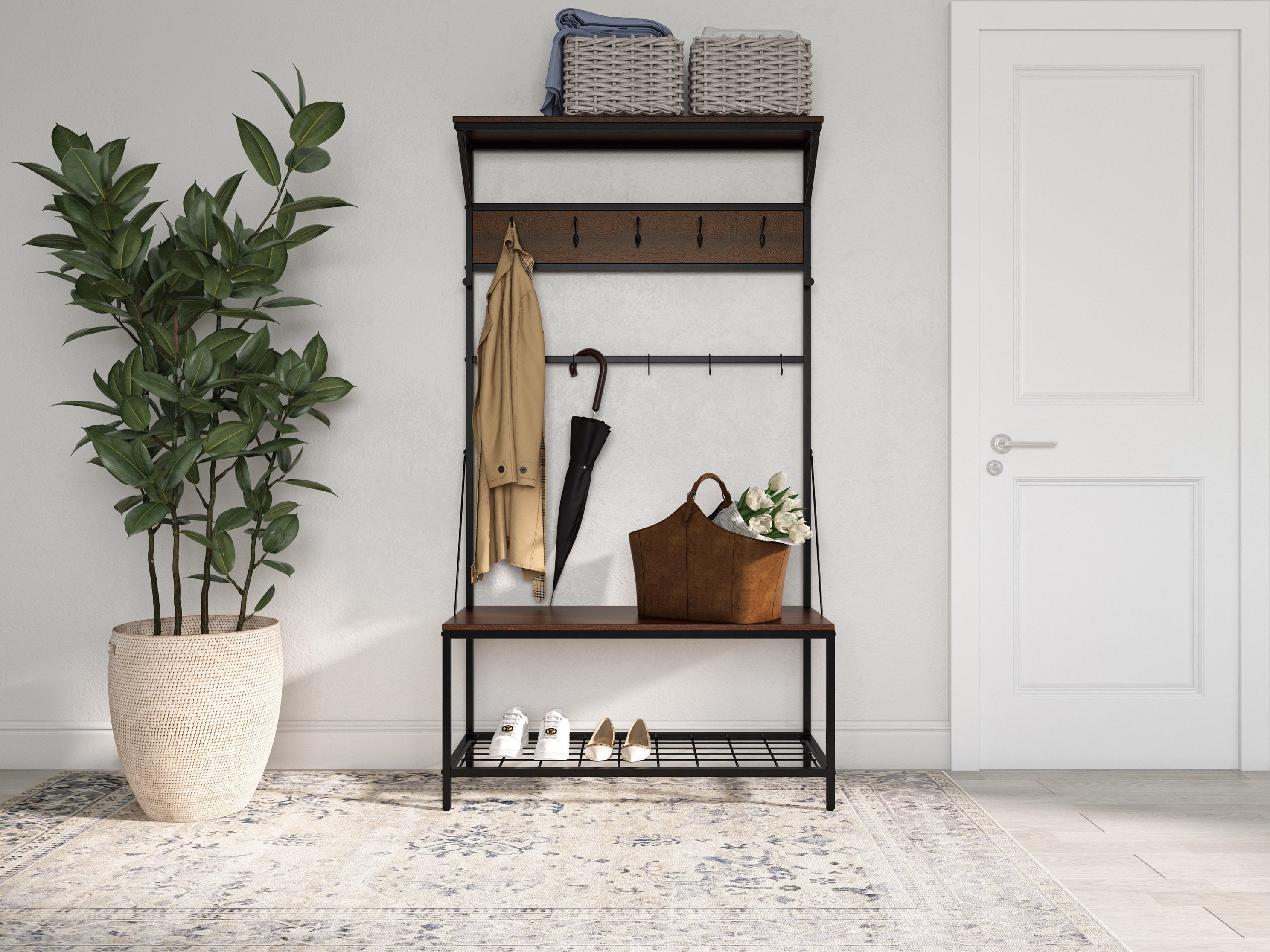 Metal hall tree with bench hotsell