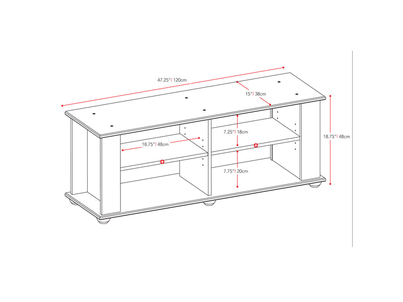Black Wooden TV Stand for TVs up to 55" Fillmore Collection measurements diagram by CorLiving