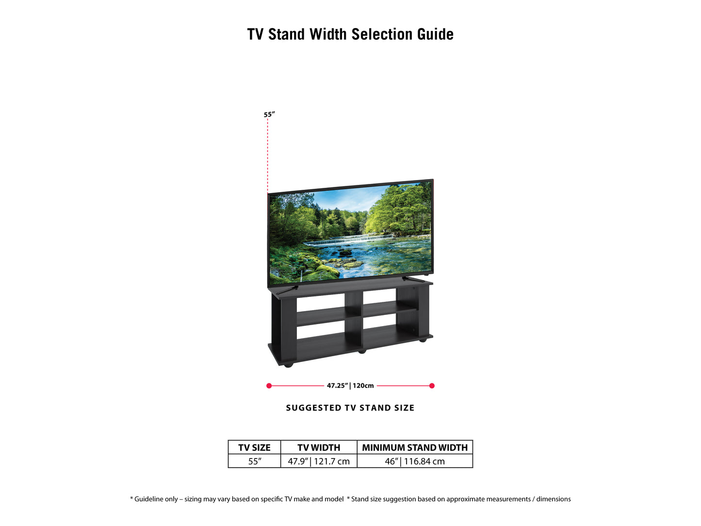 Black wooden TV stand for TVs up to 55 inches, featuring a sleek design with open shelving, two cabinets with glass doors, and a smooth black finish, perfect for modern living rooms.