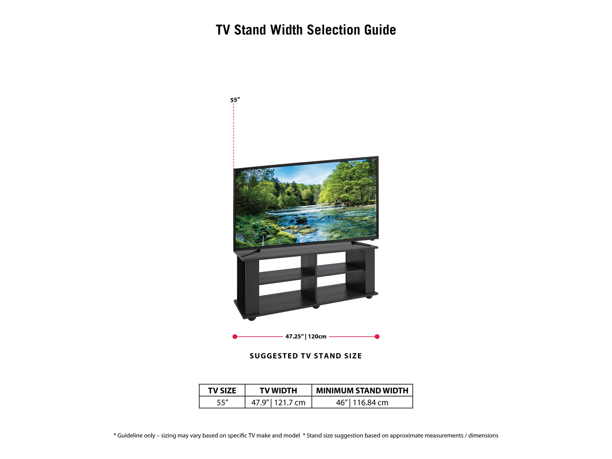 Black wooden TV stand for TVs up to 55 inches, featuring a sleek design with open shelving, two cabinets with glass doors, and a smooth black finish, perfect for modern living rooms.
