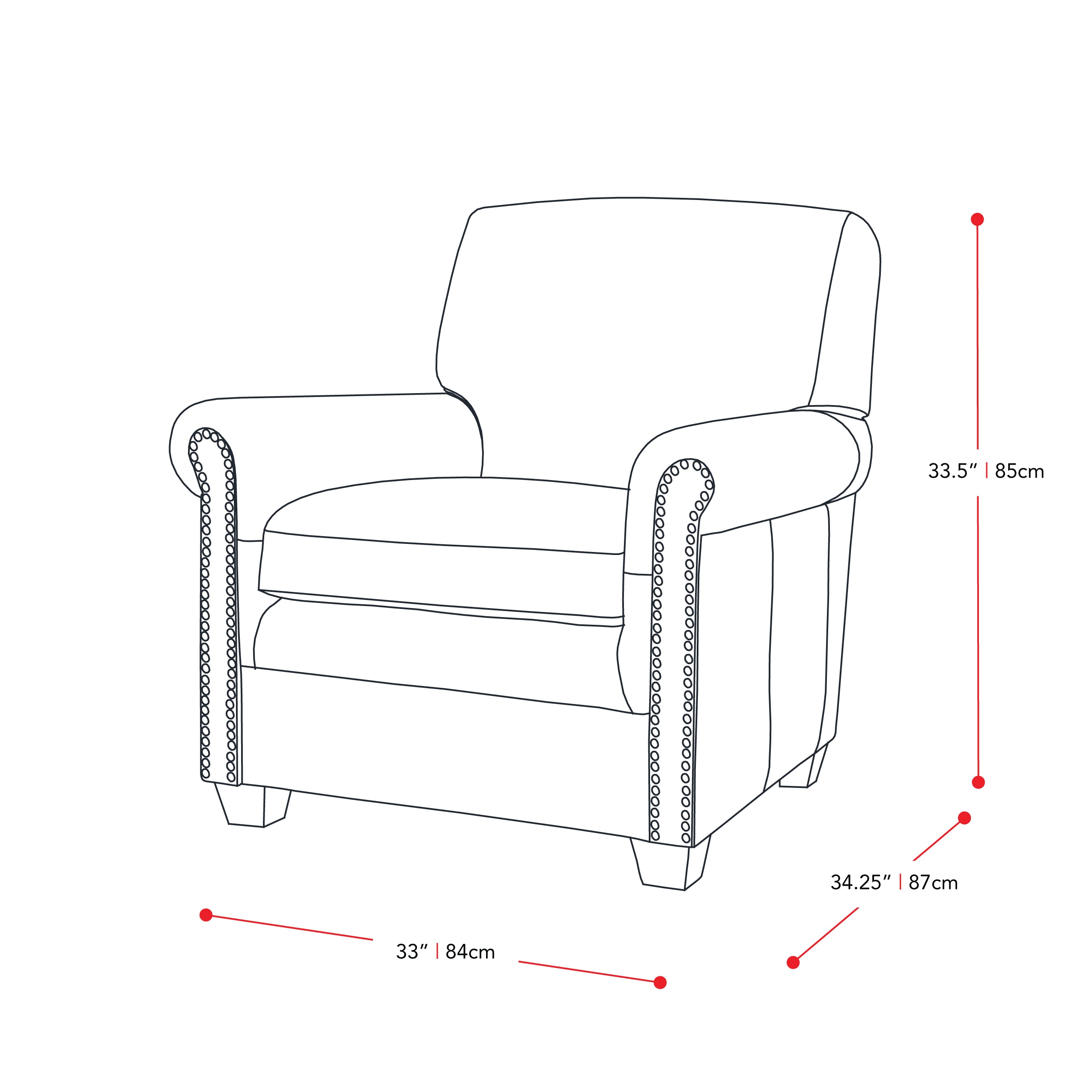 white Leather Armchair Zoe Collection measurements diagram by CorLiving#color_white