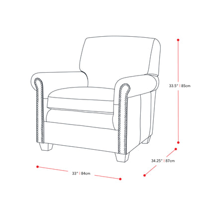 white Leather Armchair Zoe Collection measurements diagram by CorLiving#color_white