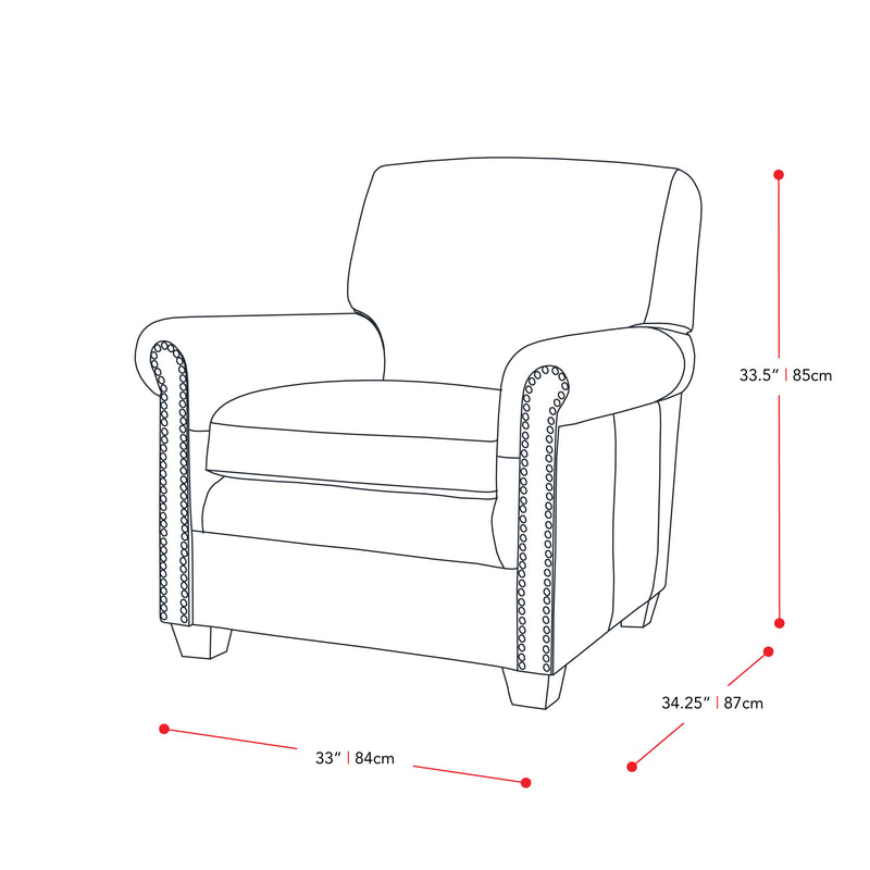 white Leather Armchair Zoe Collection measurements diagram by CorLiving