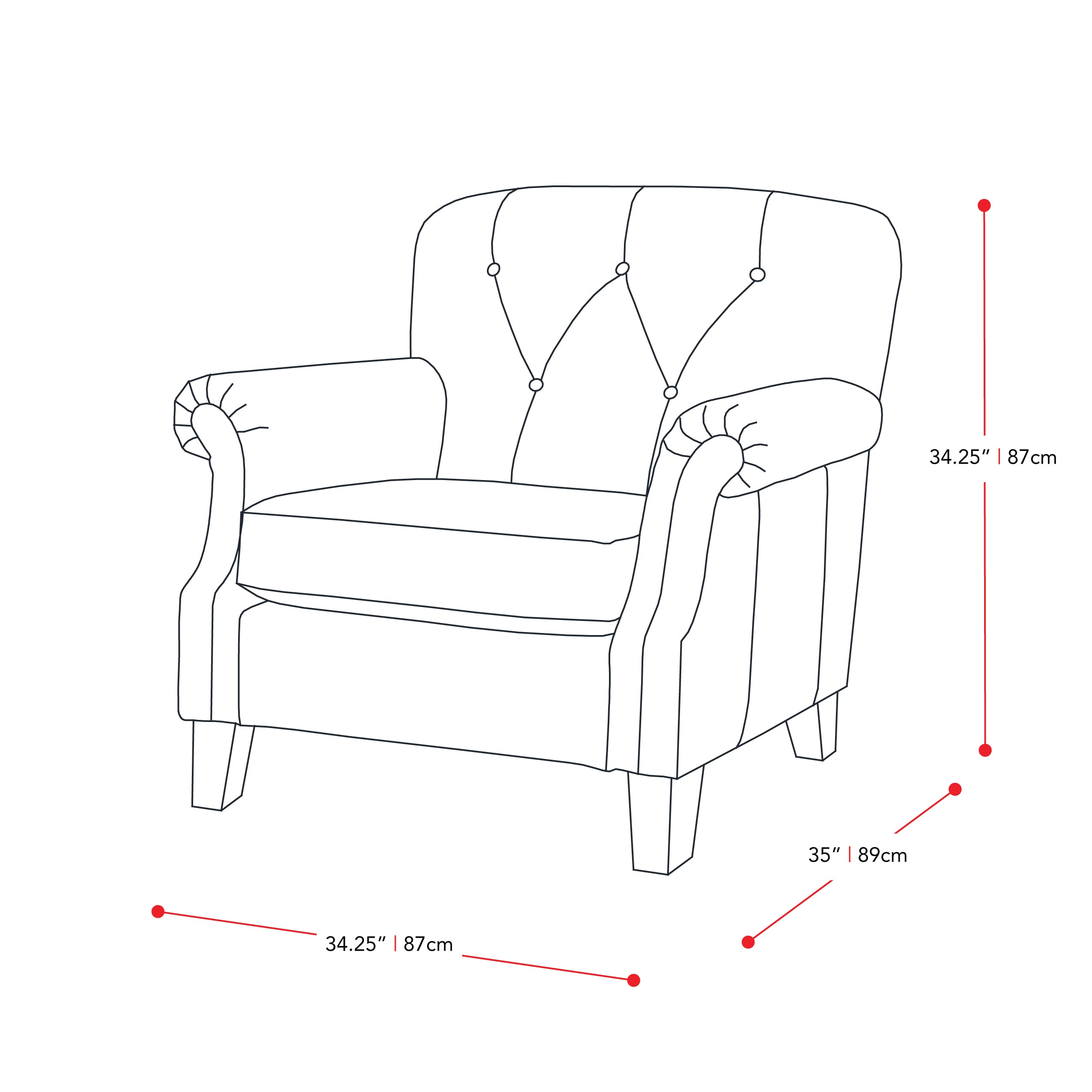black Leather Armchair Hampton Collection measurements diagram by CorLiving#color_black