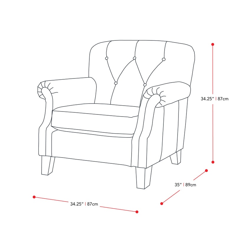 black Leather Armchair Hampton Collection measurements diagram by CorLiving