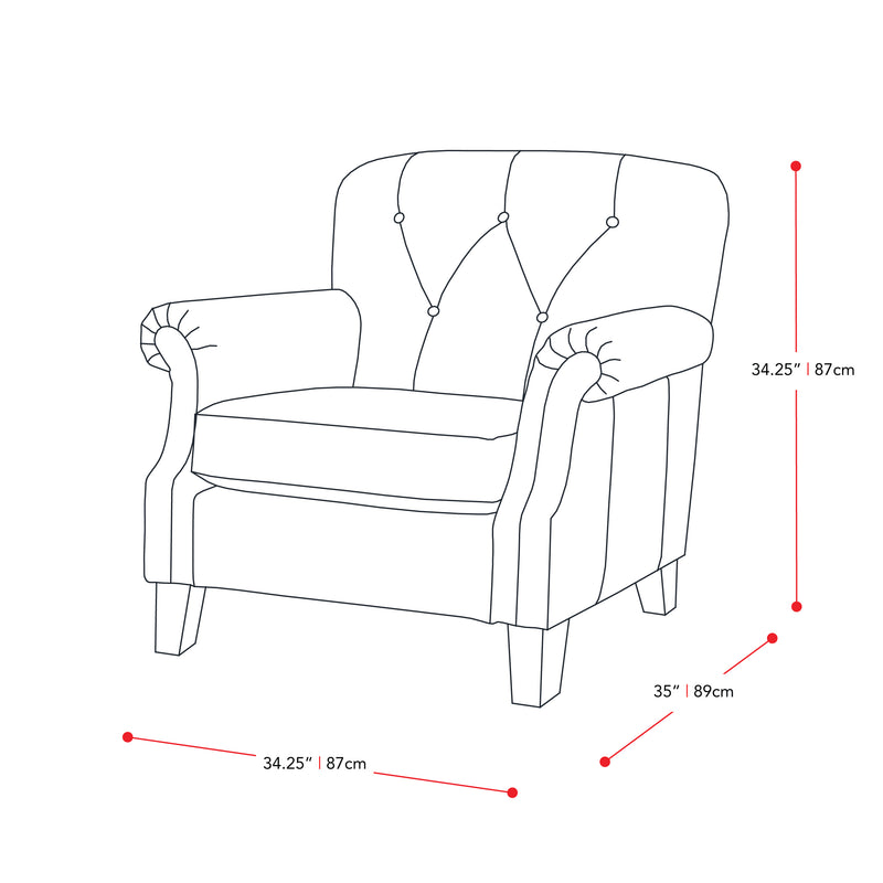 medium grey leather Leather Armchair Hampton Collection measurements diagram by CorLiving