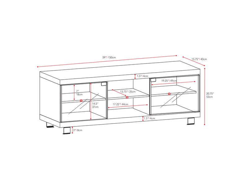 black TV Stand for TVs up to 75" Holland Collection measurements diagram by CorLiving