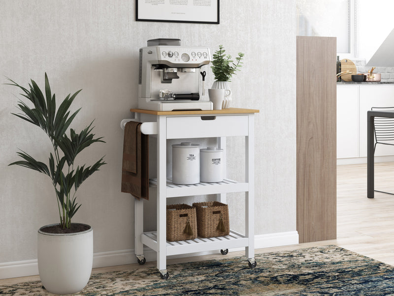 white Kitchen Cart on Wheels Sage Collection lifestyle scene by CorLiving