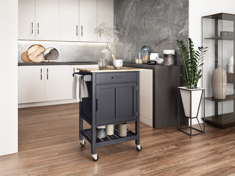 black Kitchen Cart on Wheels Callan Collection lifestyle scene by CorLiving