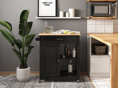 black Kitchen Cart on Wheels Chase Collection lifestyle scene by CorLiving#color_black