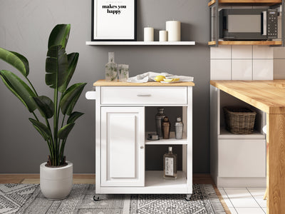 white Kitchen Cart on Wheels Chase Collection lifestyle scene by CorLiving#color_white